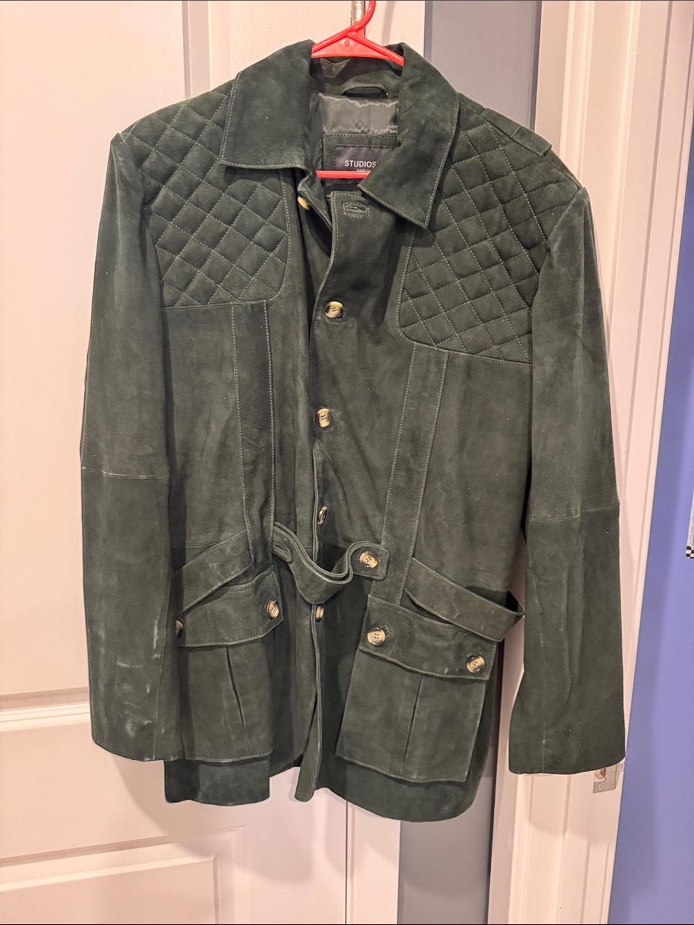 Studio Dark Green Quilted Suede Field Jacket